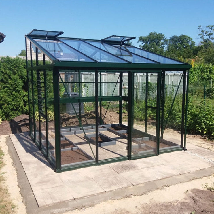 Janssens | 8x10x6.5 ft Modern M23 Pent Roof Glass Greenhouse Kit With 4mm Tempered Glass Glazing