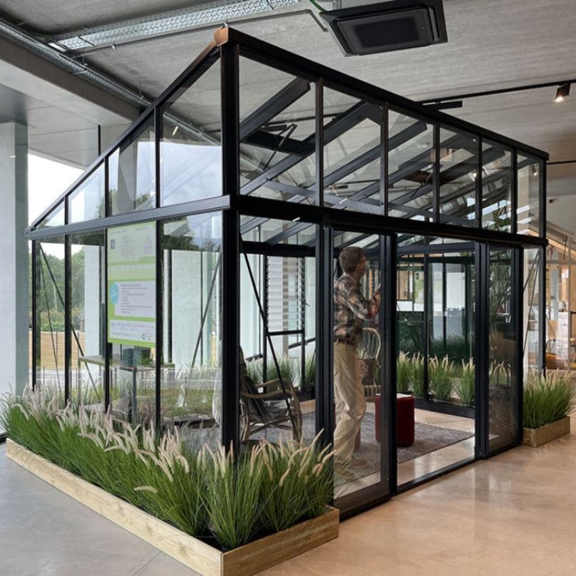 Janssens | 8x10x6.5 ft Modern M23 Pent Roof Glass Greenhouse Kit With 4mm Tempered Glass Glazing