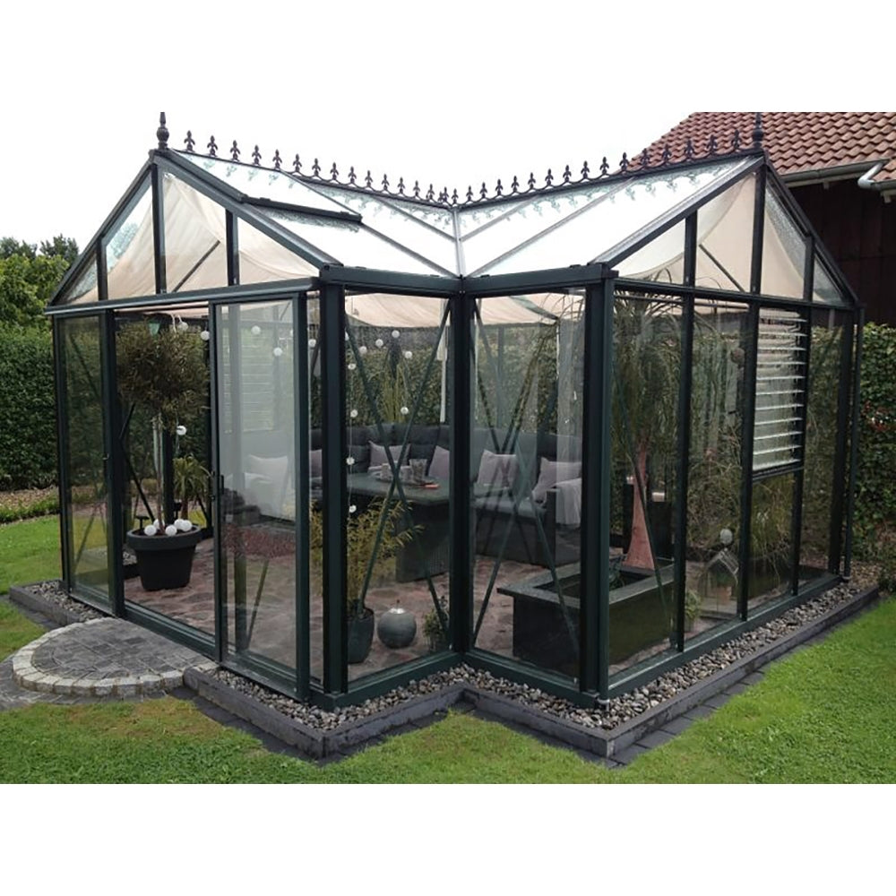 Janssens | 13x16x9 ft Royal Orangerie Glass Greenhouse Kit With 4mm Tempered Glass Glazing