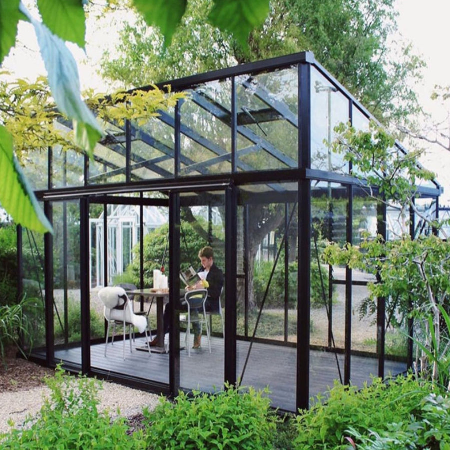 Janssens | 8x10x6.5 ft Modern M23 Pent Roof Glass Greenhouse Kit With 4mm Tempered Glass Glazing