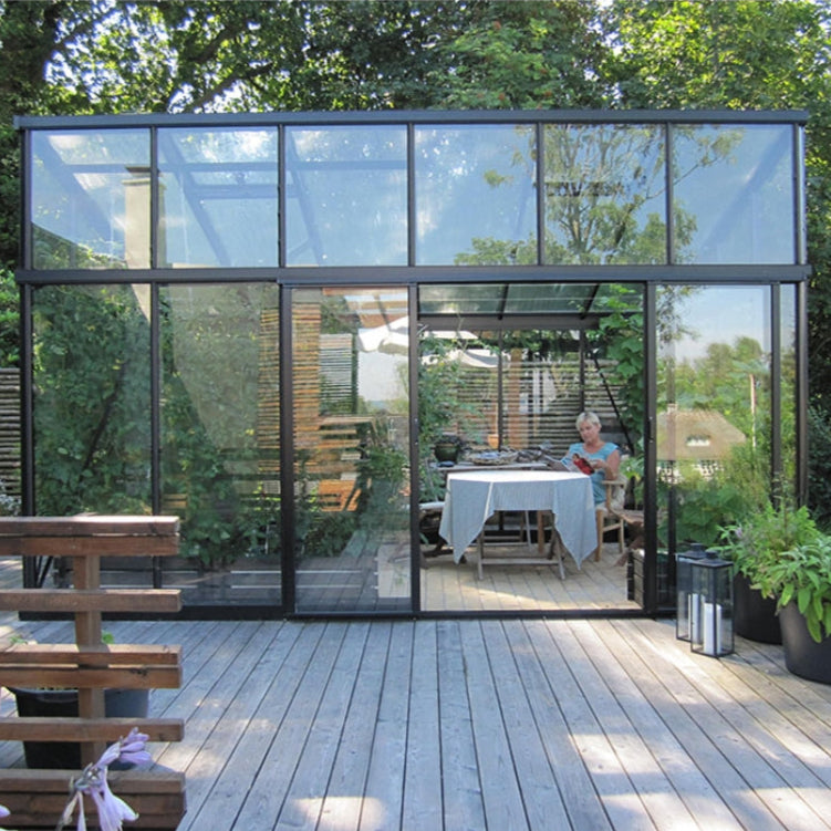 Janssens | 8x10x6.5 ft Modern M23 Pent Roof Glass Greenhouse Kit With 4mm Tempered Glass Glazing